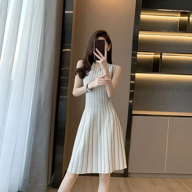 Sleeveless stripped Knitted mini Dress LAPANIA