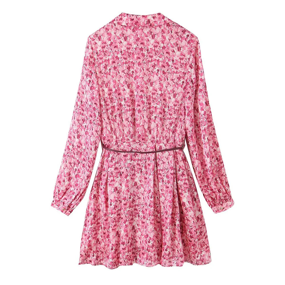 Pink Floral Lace Printed Mini Dress LAPANIA