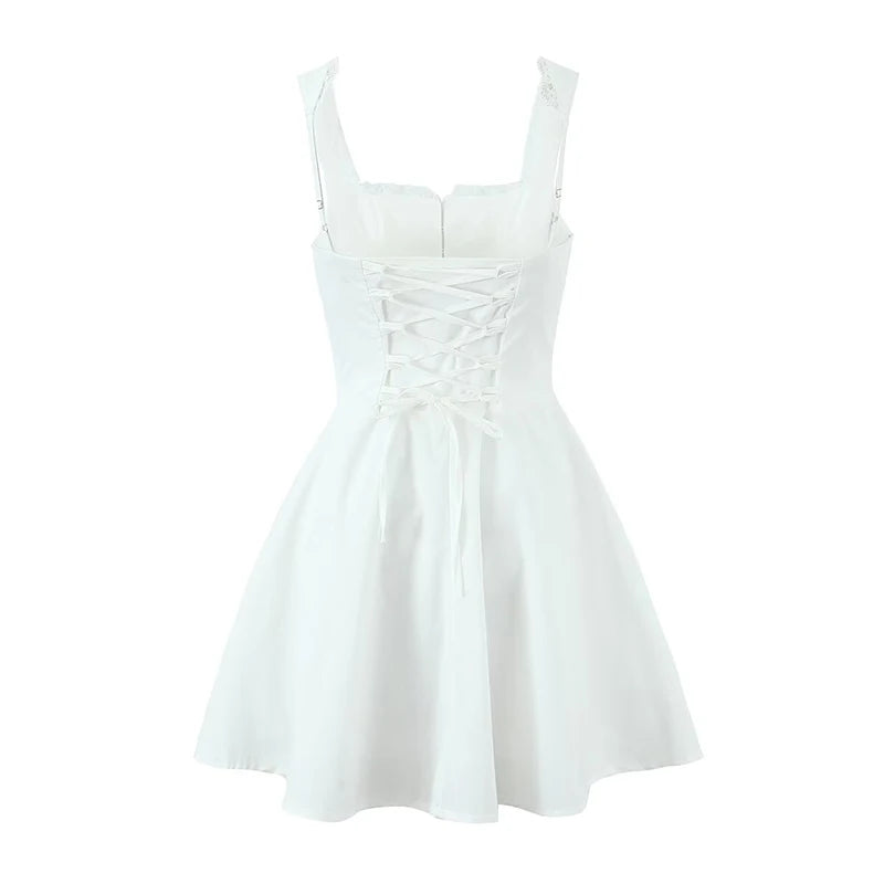 Elegant Lace-Up Babydoll Mini Dress LAPANIA