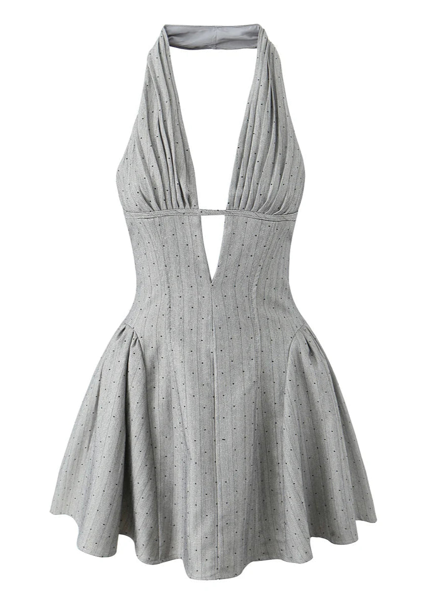 Back-Tie Pleated Halter Dress LAPANIA