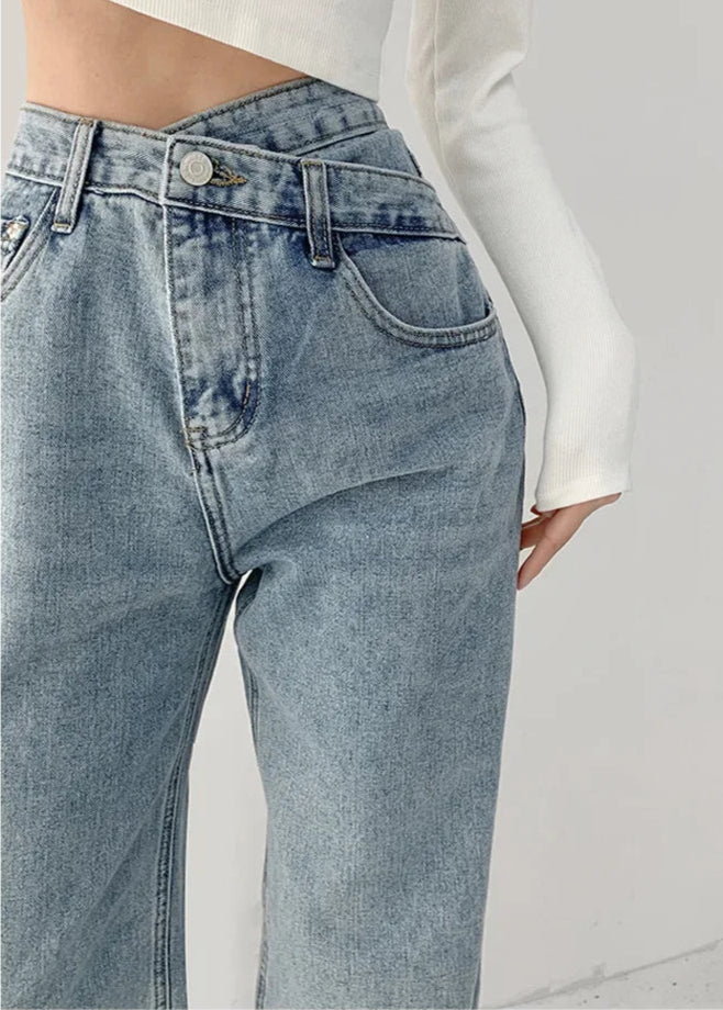 Asymmetric Waist Straight-Leg Jeans LAPANIA