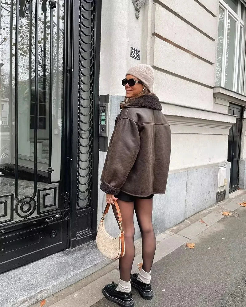 Dark Brown Leather Aviator Jacket LAPANIA