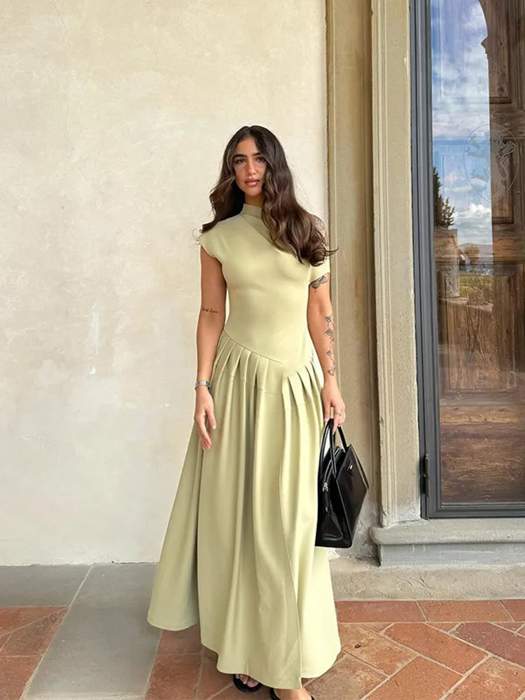 One-Shoulder Off-Design Pleated Dress LAPANIA