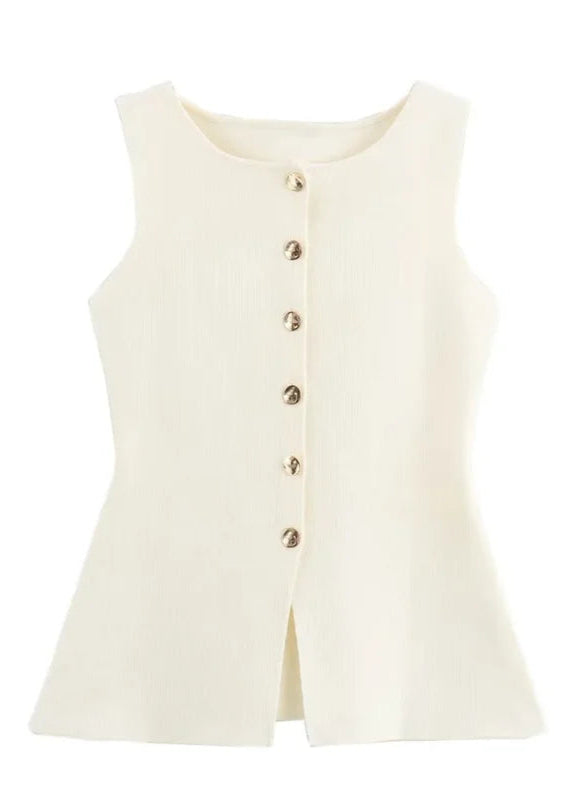 Beige Gold-Button Knitted Vest LAPANIA