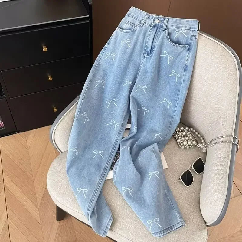 Bow Print High-Waisted Jeans LAPANIA