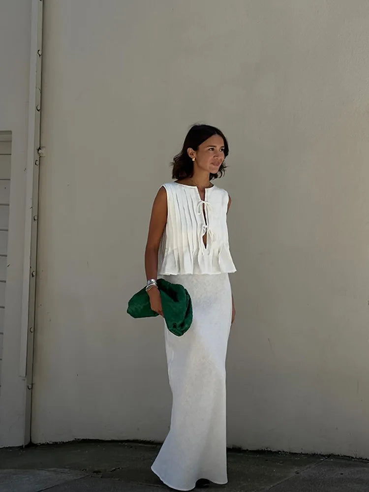 Chic Lace-Up Top & Long Skirt Set