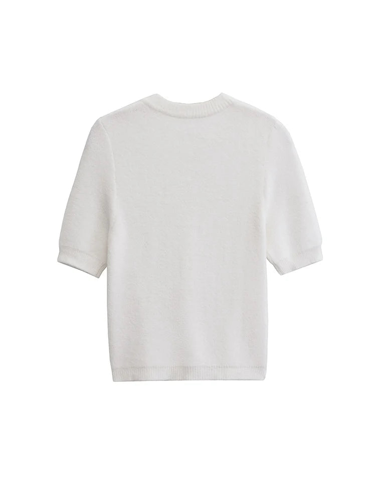 Bow Button Knit Top LAPANIA