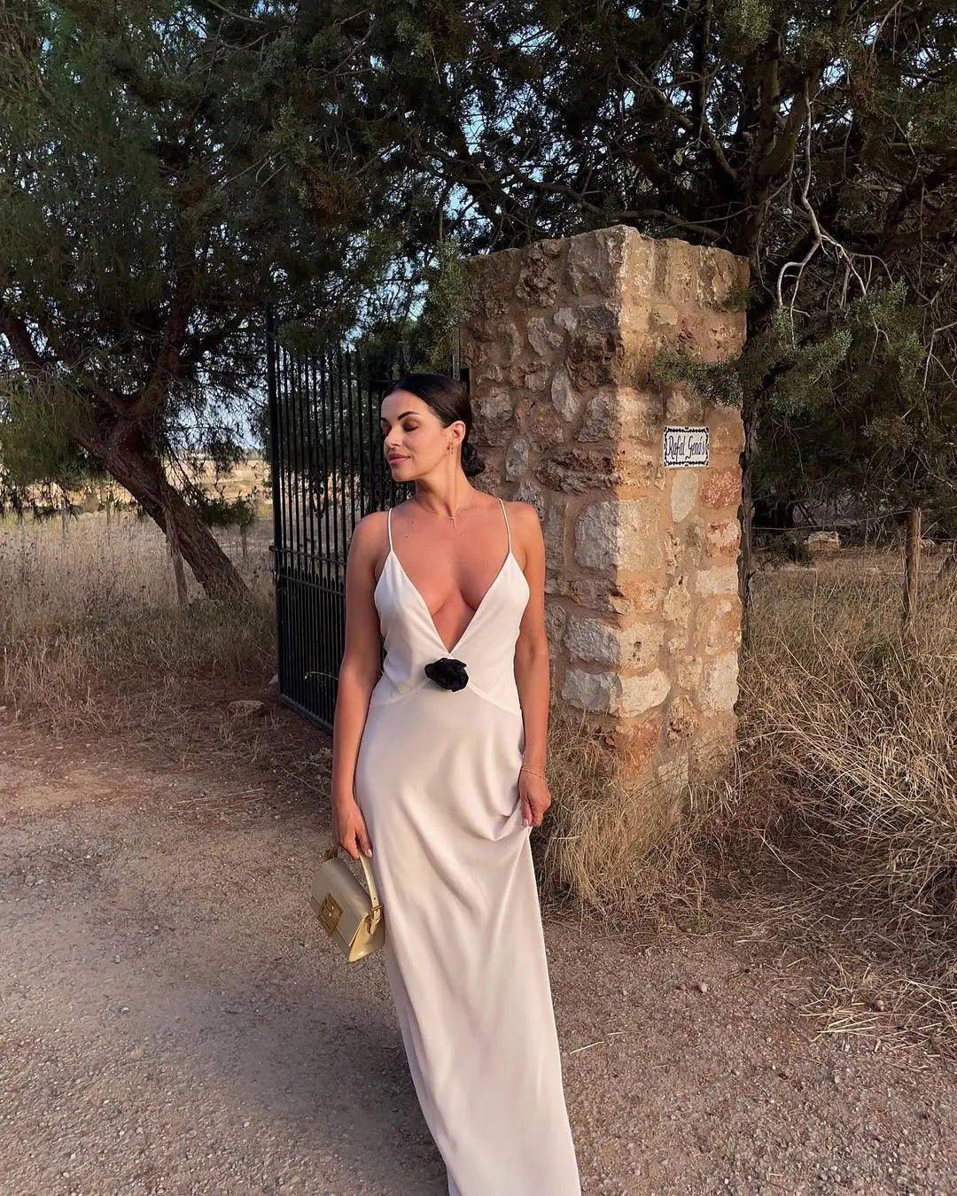 Flower Deep V-Neck Maxi Dress LAPANIA