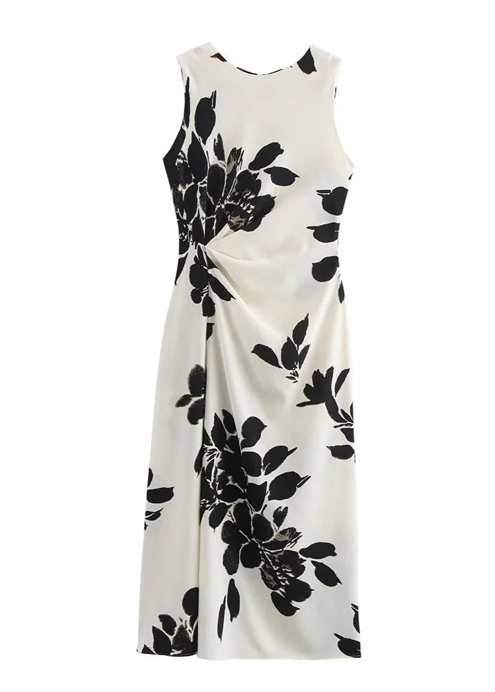 Floral Midi Dress with Draped Waist LAPANIA
