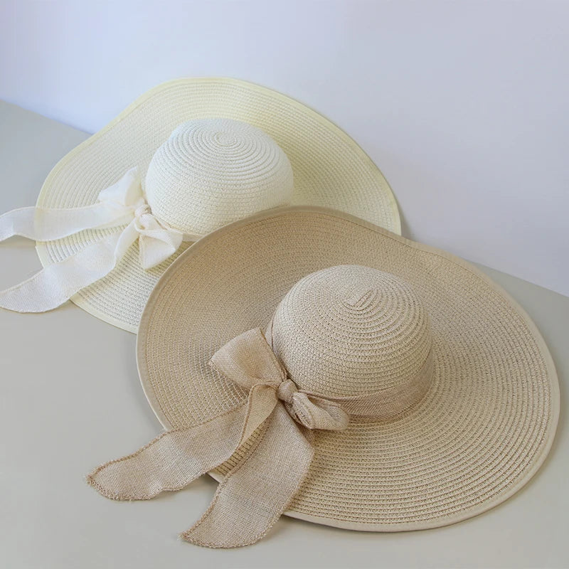 Straw Hat Bowknot Wide Brim LAPANIA