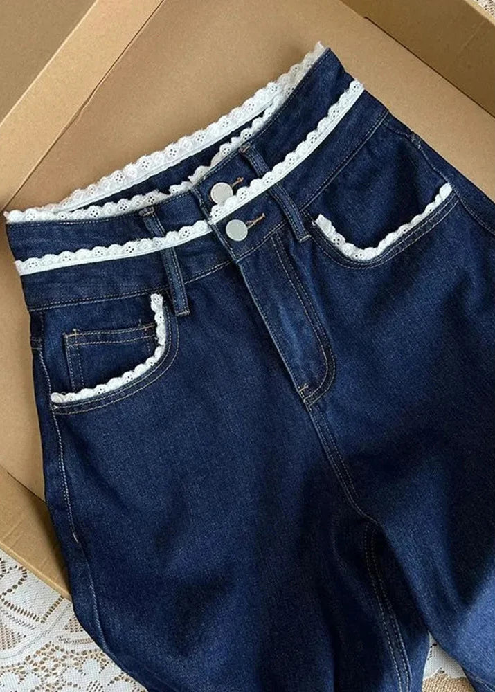 Lace-Spliced Wide Leg Jeans LAPANIA