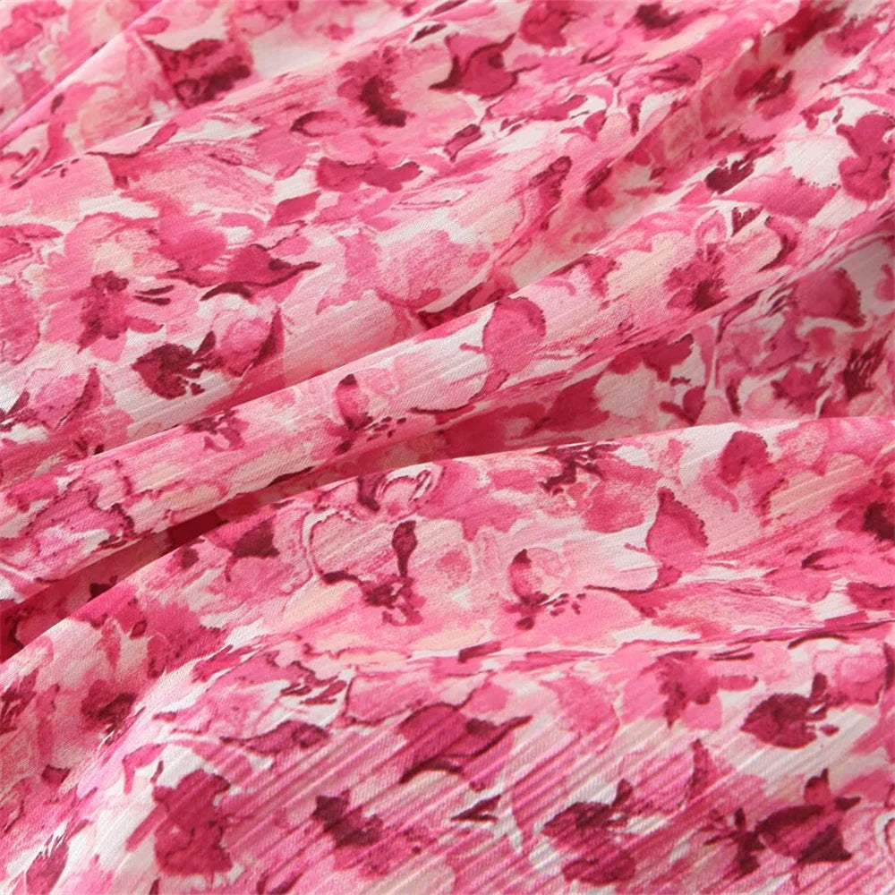Pink Floral Lace Printed Mini Dress LAPANIA
