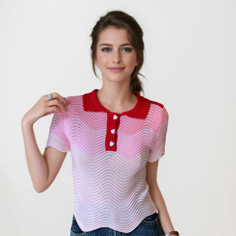 Wavy Contrast Knit T-Shirt LAPANIA