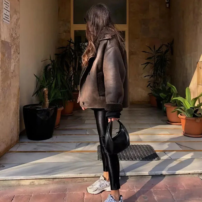 Dark Brown Leather Aviator Jacket LAPANIA