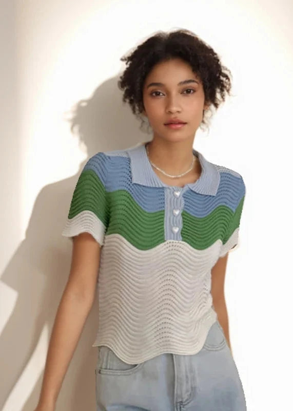 Wavy Contrast Knit T-Shirt LAPANIA