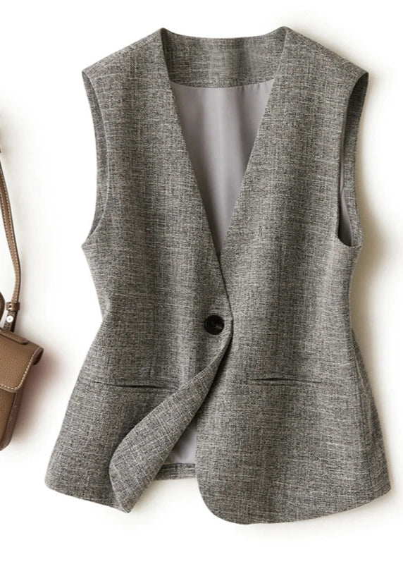 Gray V-Neck Short Vest Jacket LAPANIA