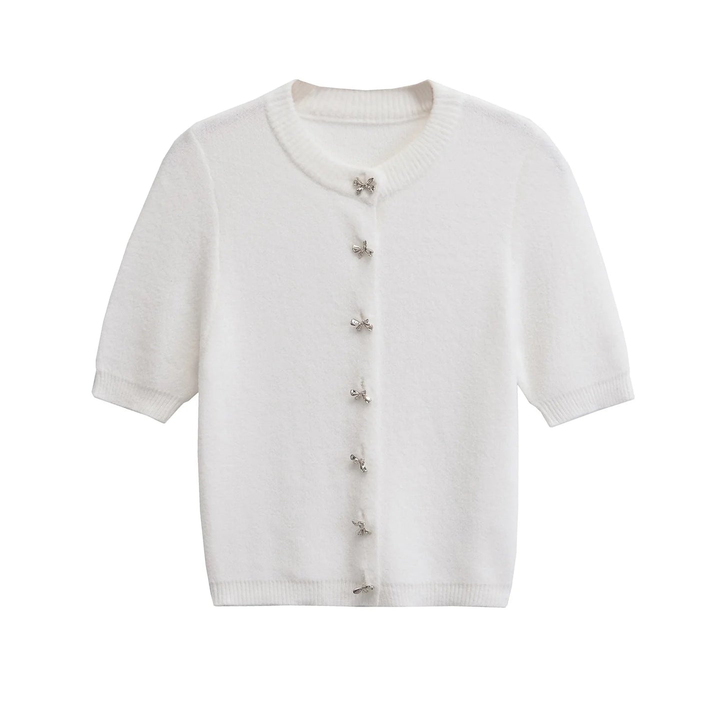 Bow Button Knit Top LAPANIA
