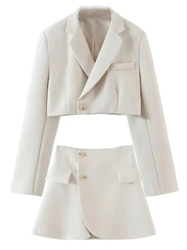 One Button Cropped Blazer & High-Waisted Mini Skirt Set LAPANIA