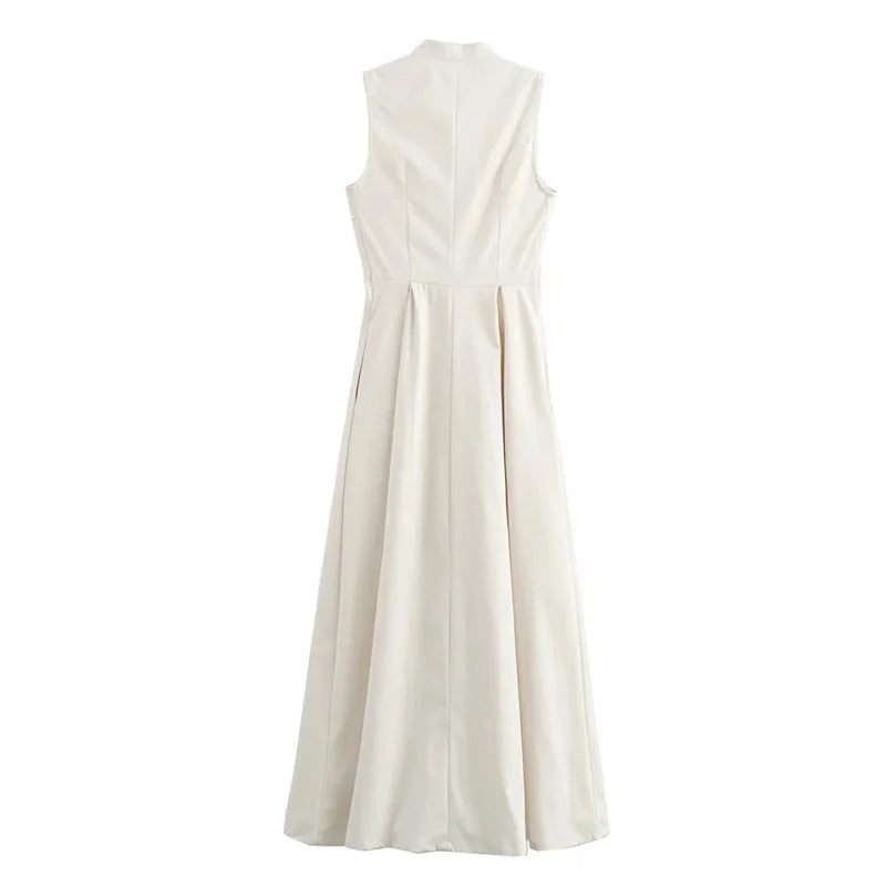 Sleeveless Pleated Zip Midi Dress LAPANIA
