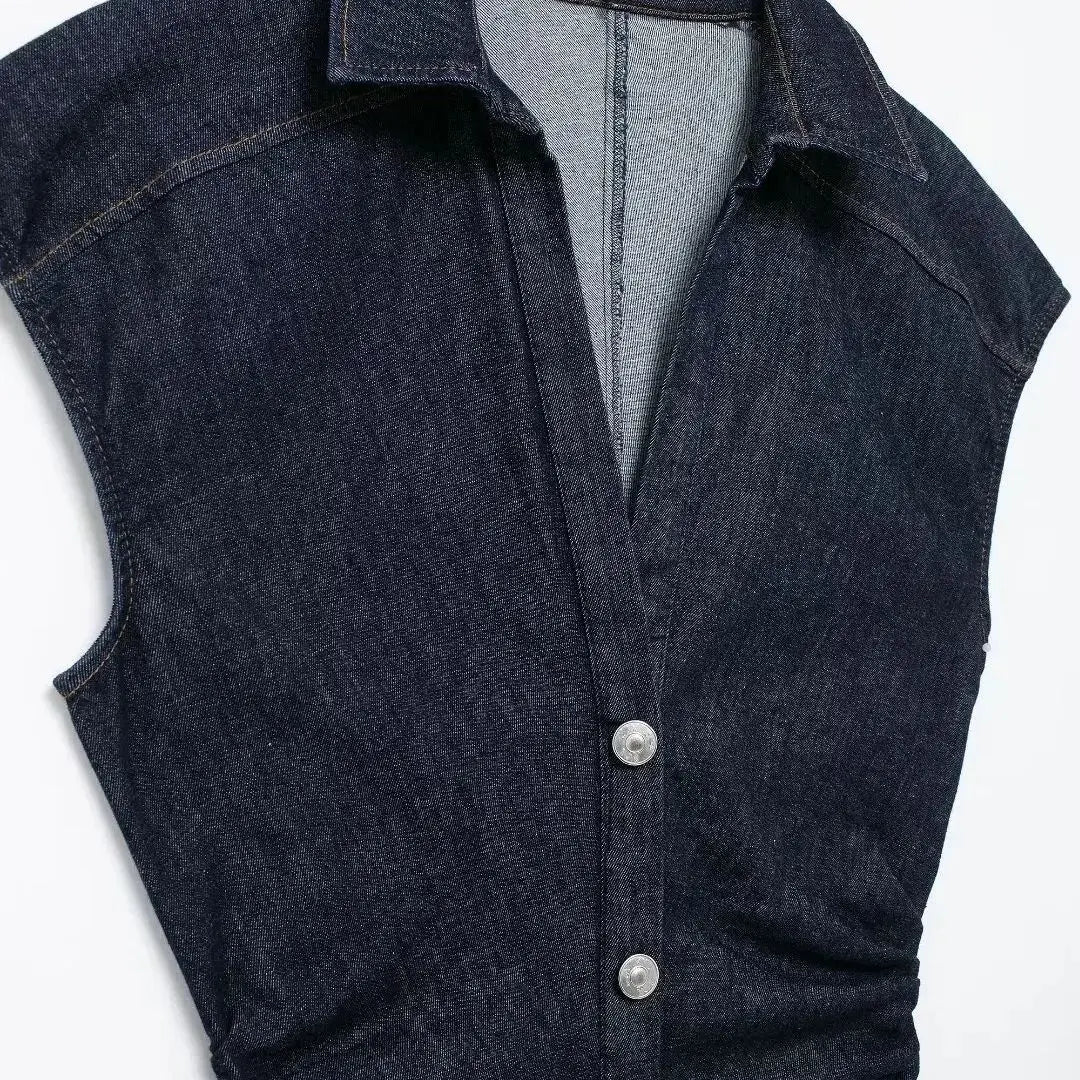 Sleeveless Button-Down Denim Midi Dress LAPANIA