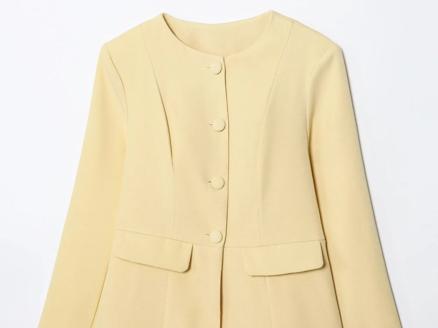 Butter Yellow Single-Breasted Round Neck Blazer LAPANIA