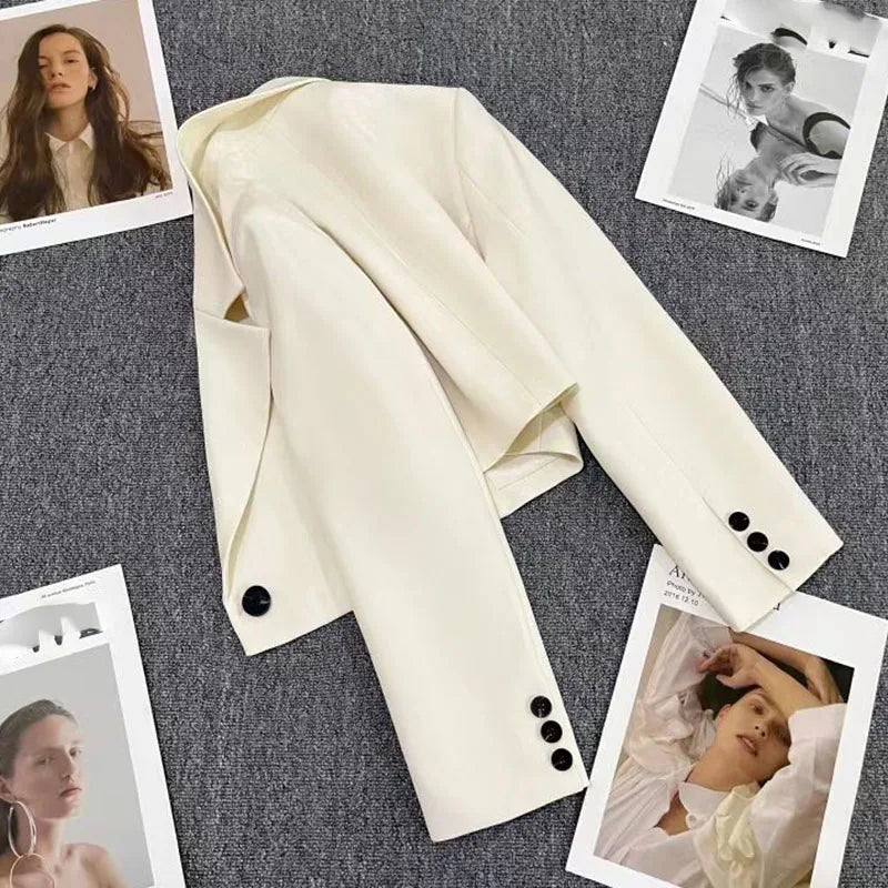 Classic beige cropped blazer for office and everyday wear