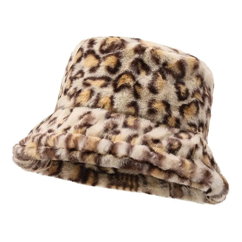 Fashionable beige leopard print bucket hat, perfect for adding a statement to your fall outfits.