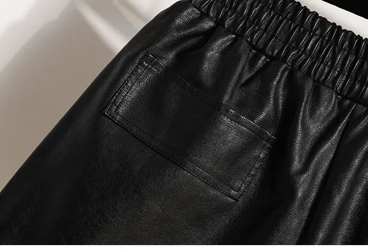 Close-up of the back pocket of the Black High-Waist Leather Shorts, highlighting stylish design elements.
