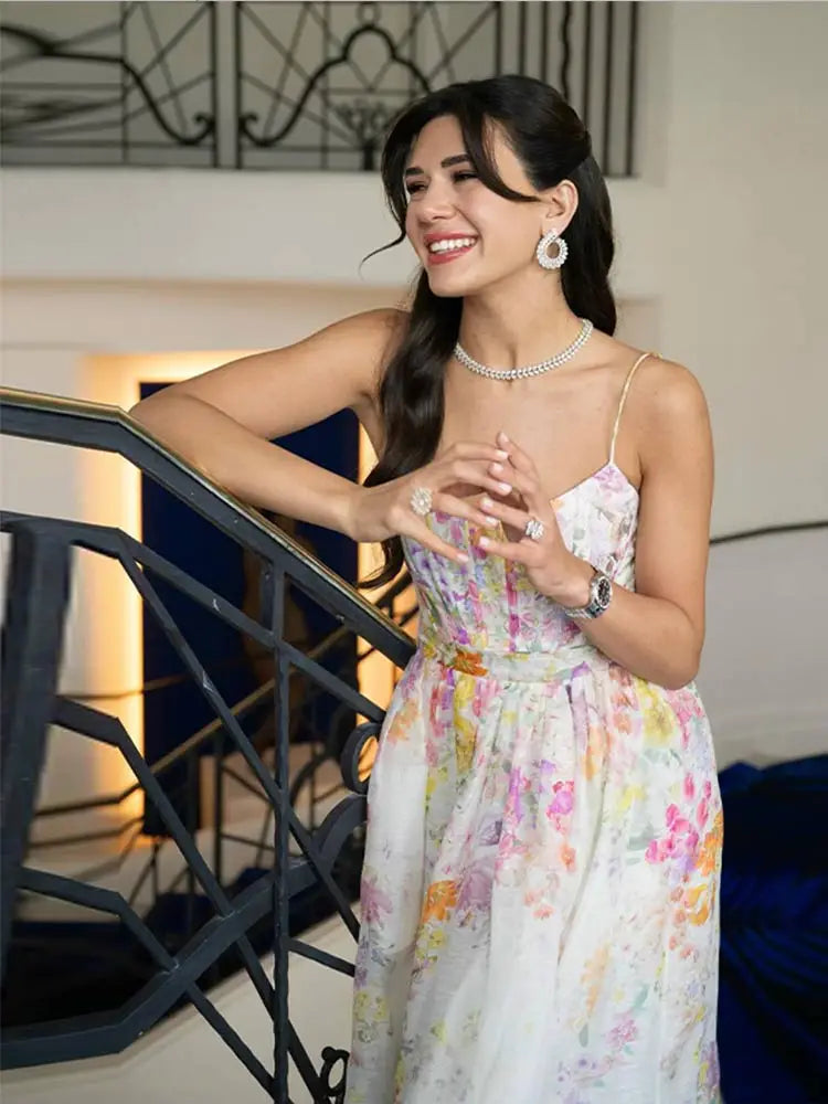 Boho-inspired floral printed maxi dress with a relaxed fit for effortless elegance