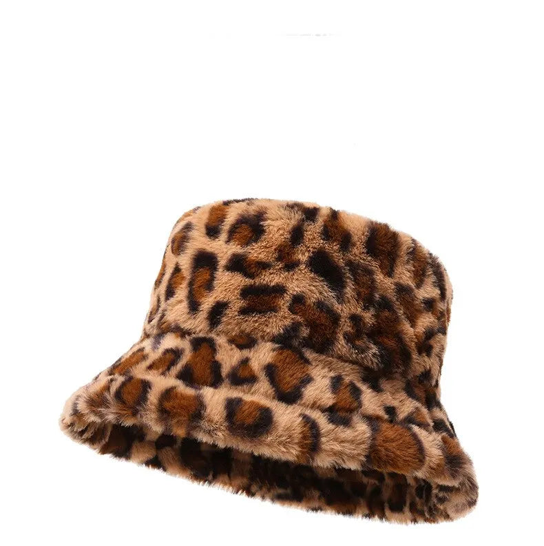 Elevated brown leopard print bucket hat, adding a touch of elegance to your wardrobe.