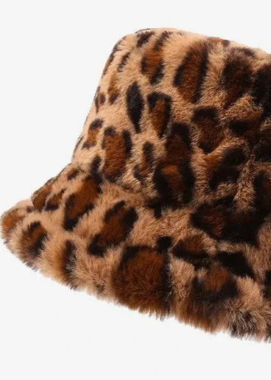 Stylish brown leopard print bucket hat, ideal for elevating your autumn wardrobe