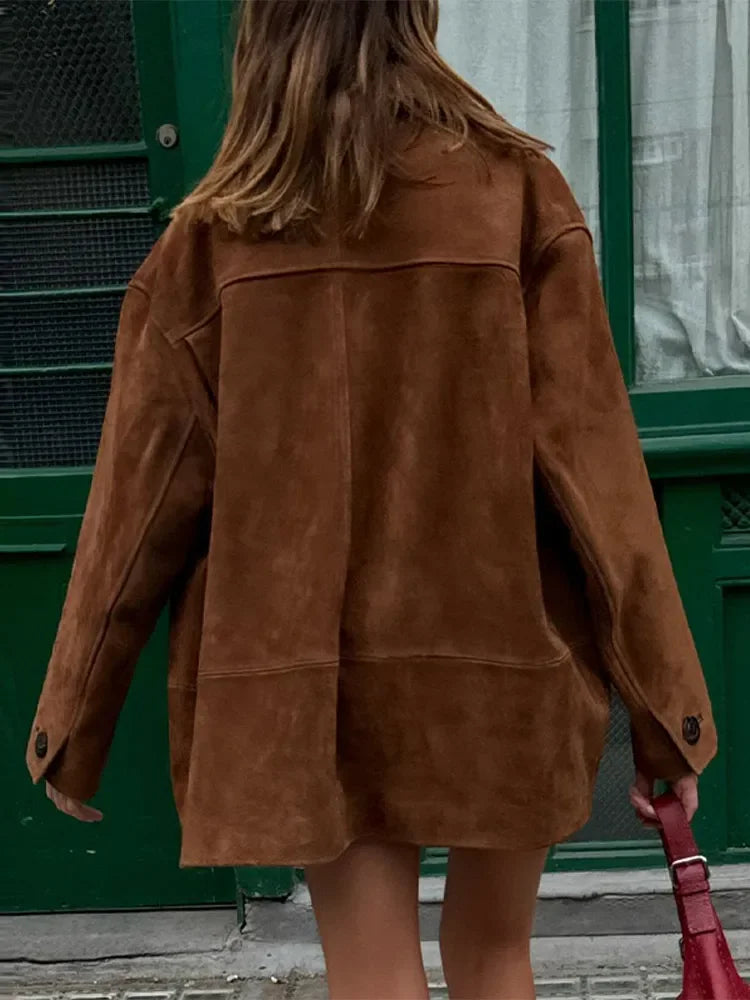 Modern and chic brown suede coat, the perfect choice for elevating your winter wardrobe.
