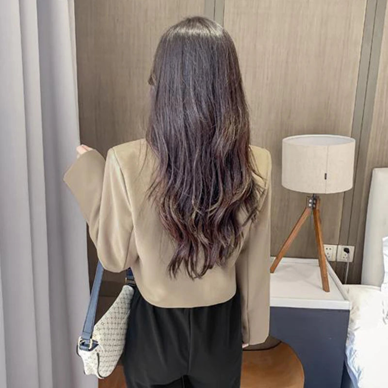 Chic khaki cropped blazer with luxury detailing and office style