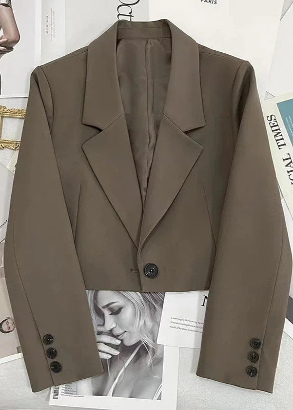 Coffee-colored cropped blazer with a luxury, elegant style
