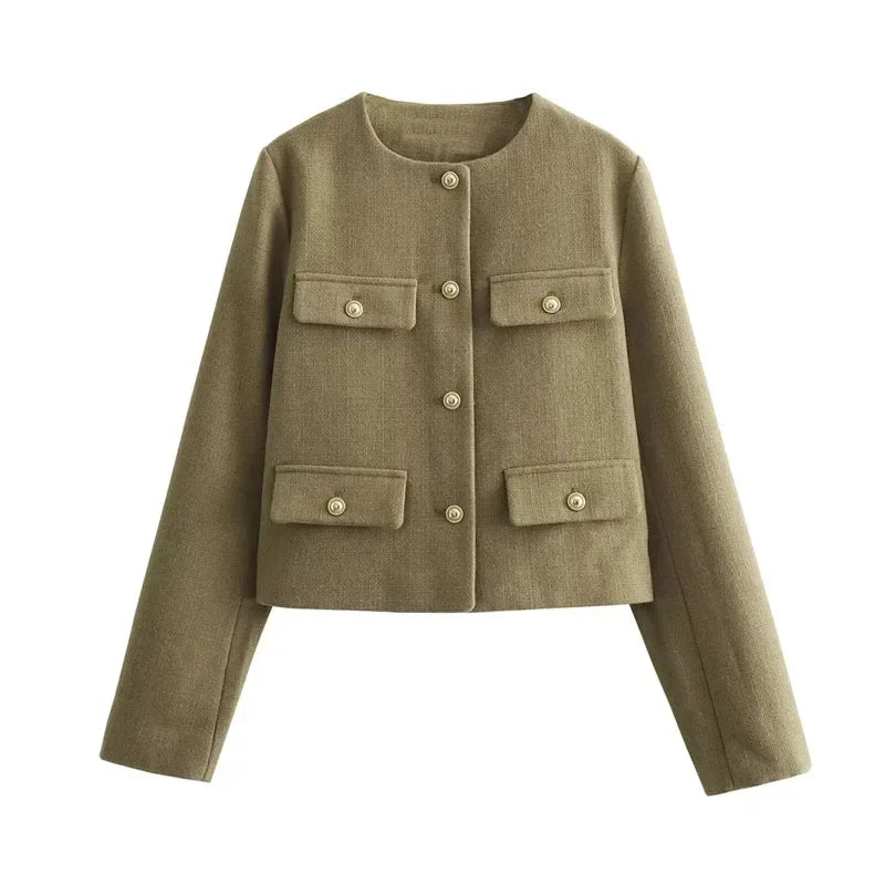 Elegant khaki cropped jacket for modern fall and winter outfits