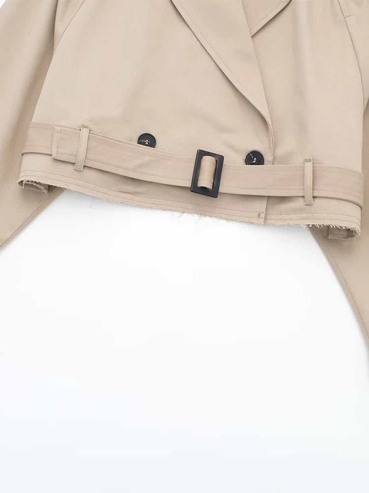 Modern khaki cropped trench jacket, ideal for business and workwear attire