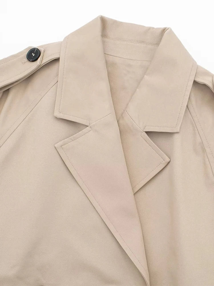 Sophisticated khaki cropped trench jacket for polished and refined style