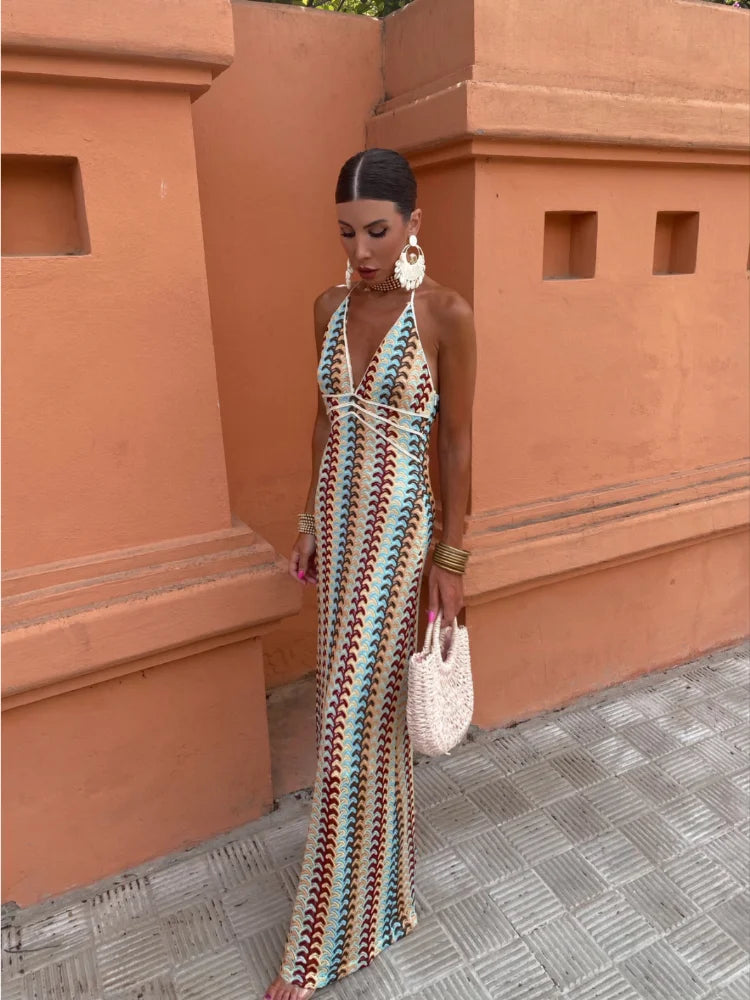 Effortlessly chic deep V-neck summer dress, ideal for elegant summer occasions