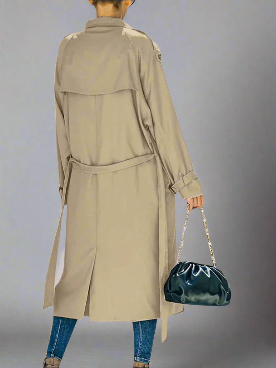 Classic khaki double-breasted trench coat for timeless fall-winter fashion
