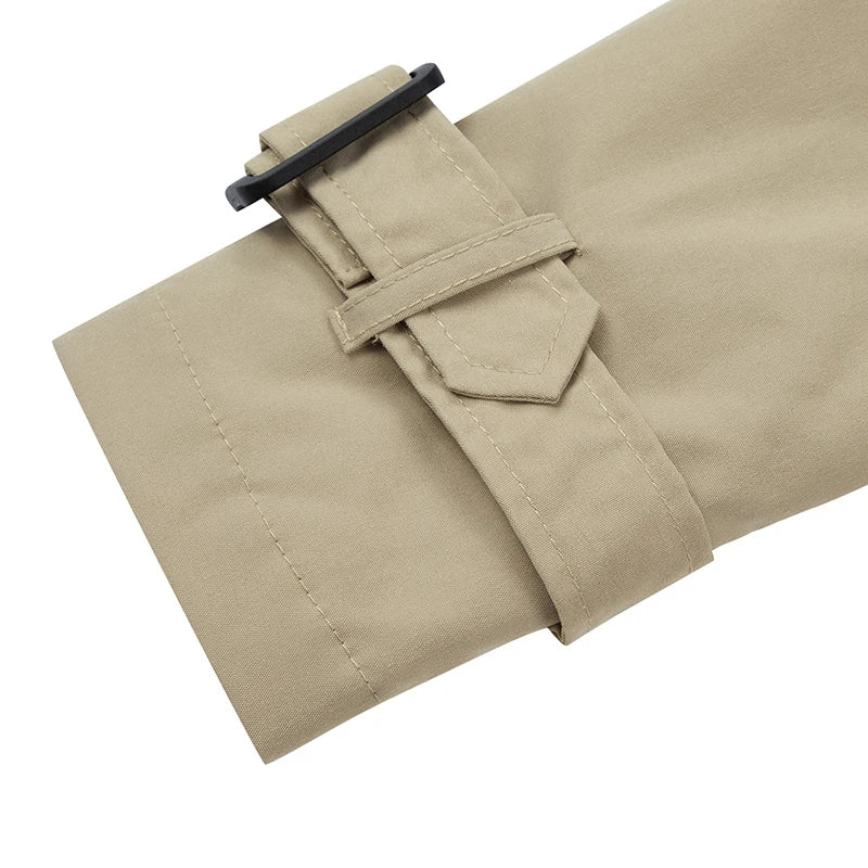 Khaki double-breasted trench coat for a sophisticated and chic workwear style