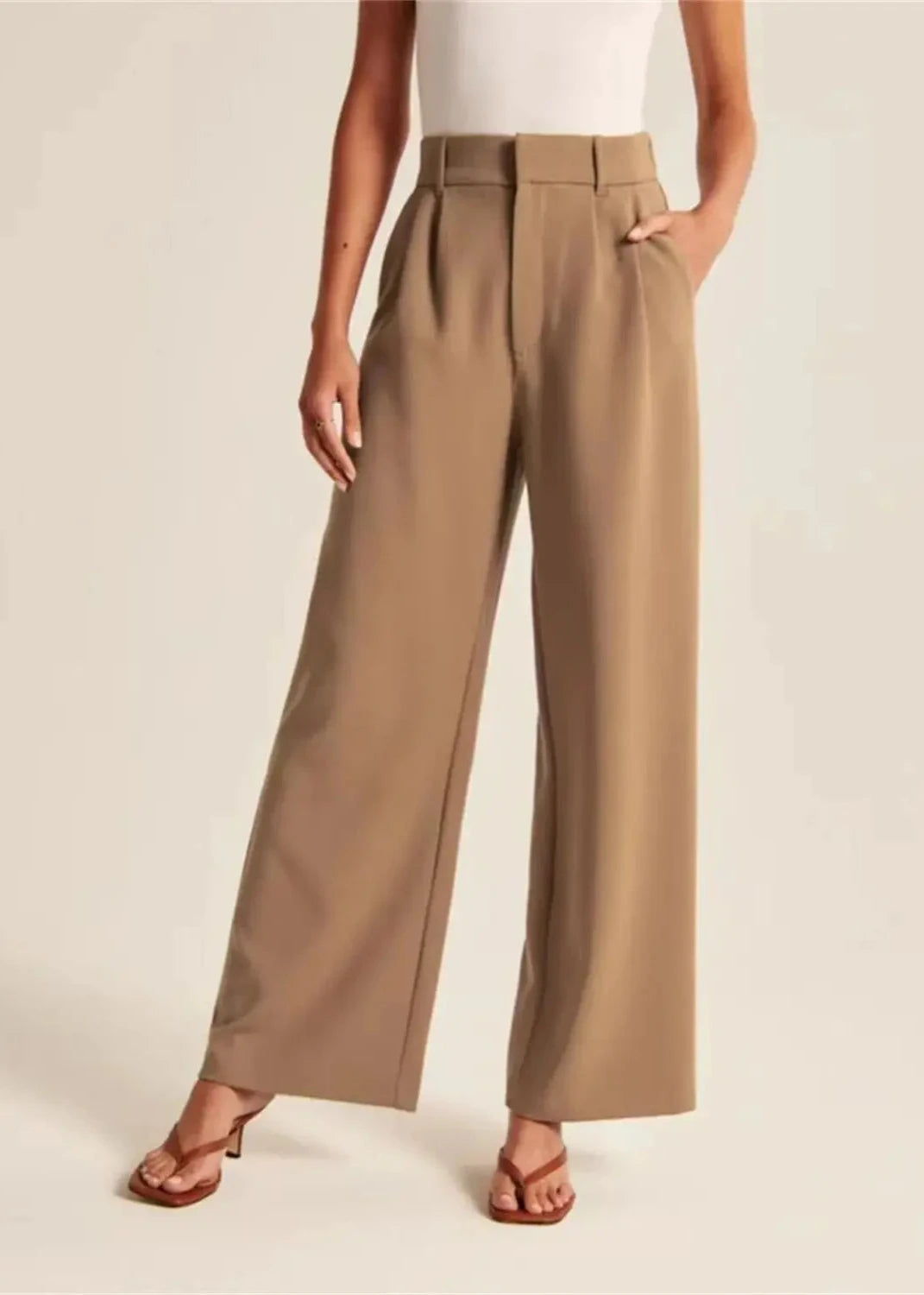 Front view of Brown High-Waisted Palazzo Pants for office outfits and casual wear.