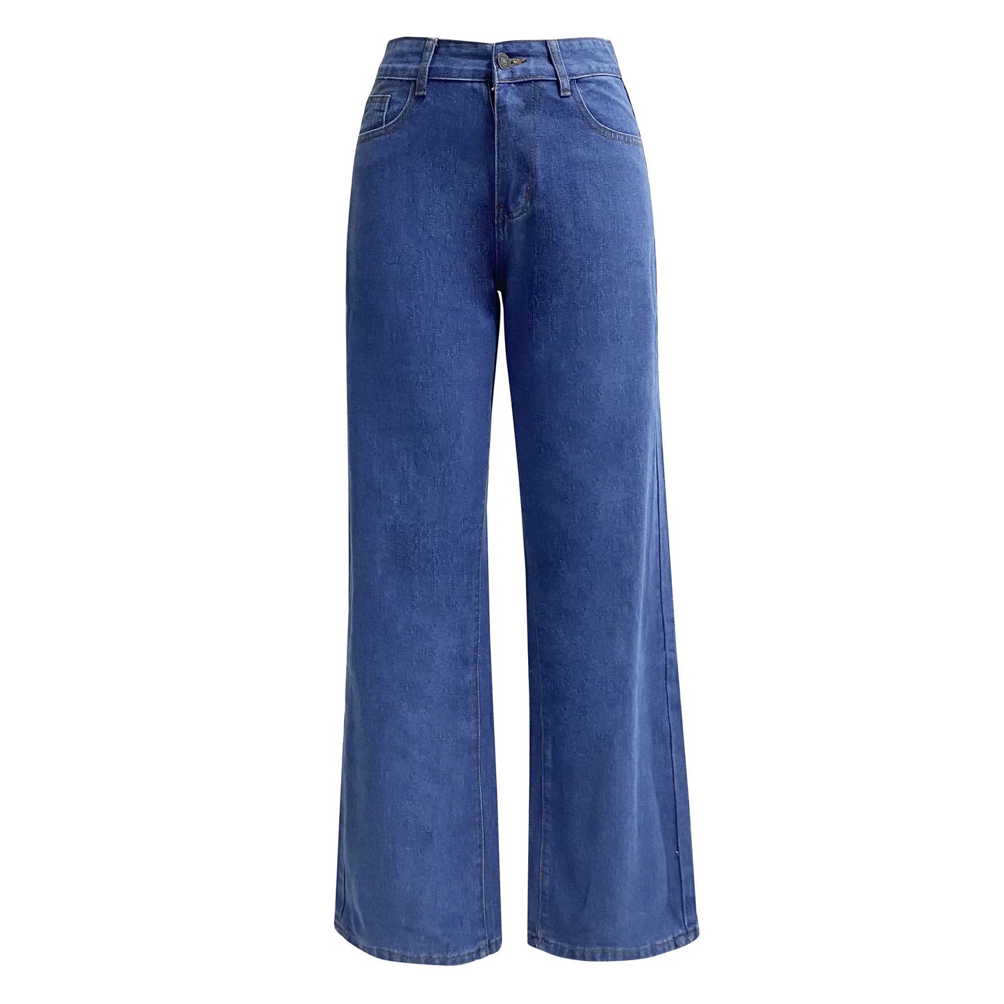 Front view of Blue High-Waisted Straight Leg Jeans without model, showcasing classic denim style.