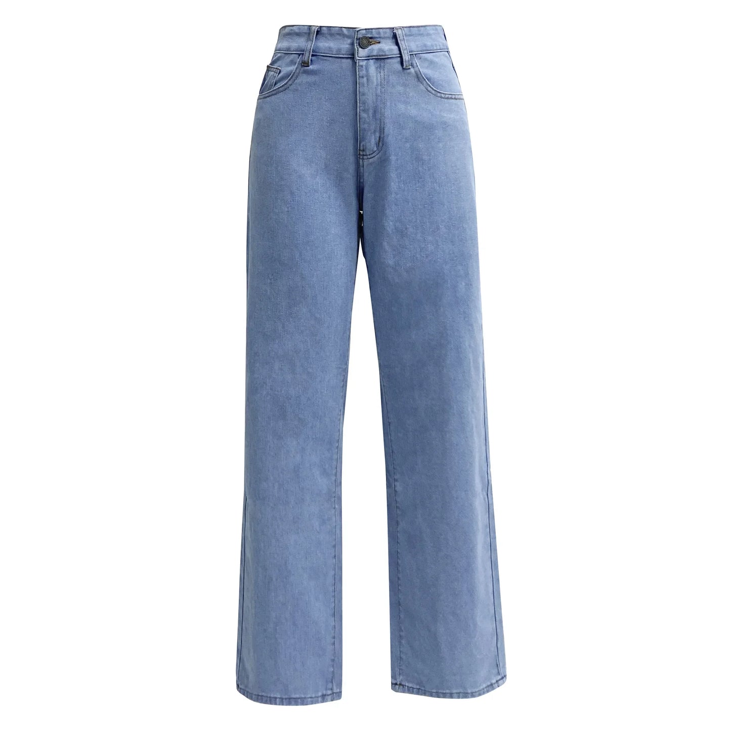 Light Blue High-Waisted Straight Leg Jeans without model, highlighting pocket design and fit.