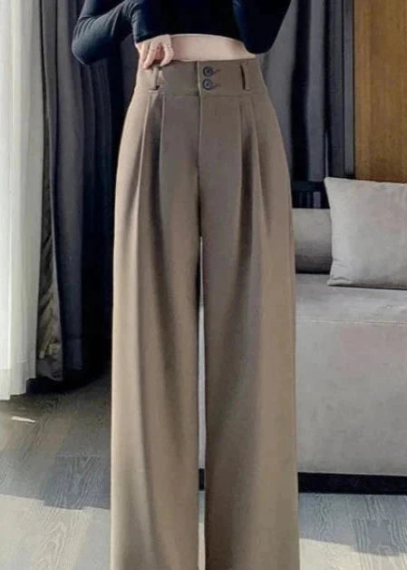 Front view of Coffee High-Waisted Wide-Leg Suit Trousers, perfect for a stylish and professional look.