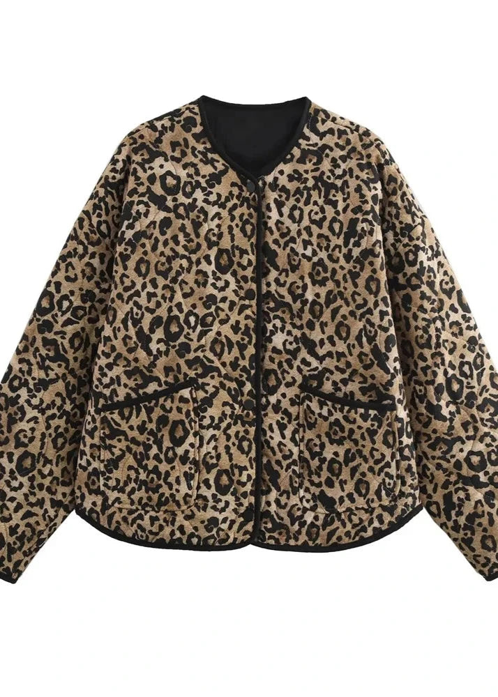 Leopard print cotton jacket, a bold fashion statement for casual and chic looks.