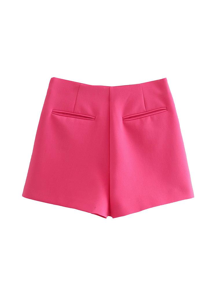 Pink asymmetrical high-waist skort with back pockets, a playful and chic addition to your wardrobe.