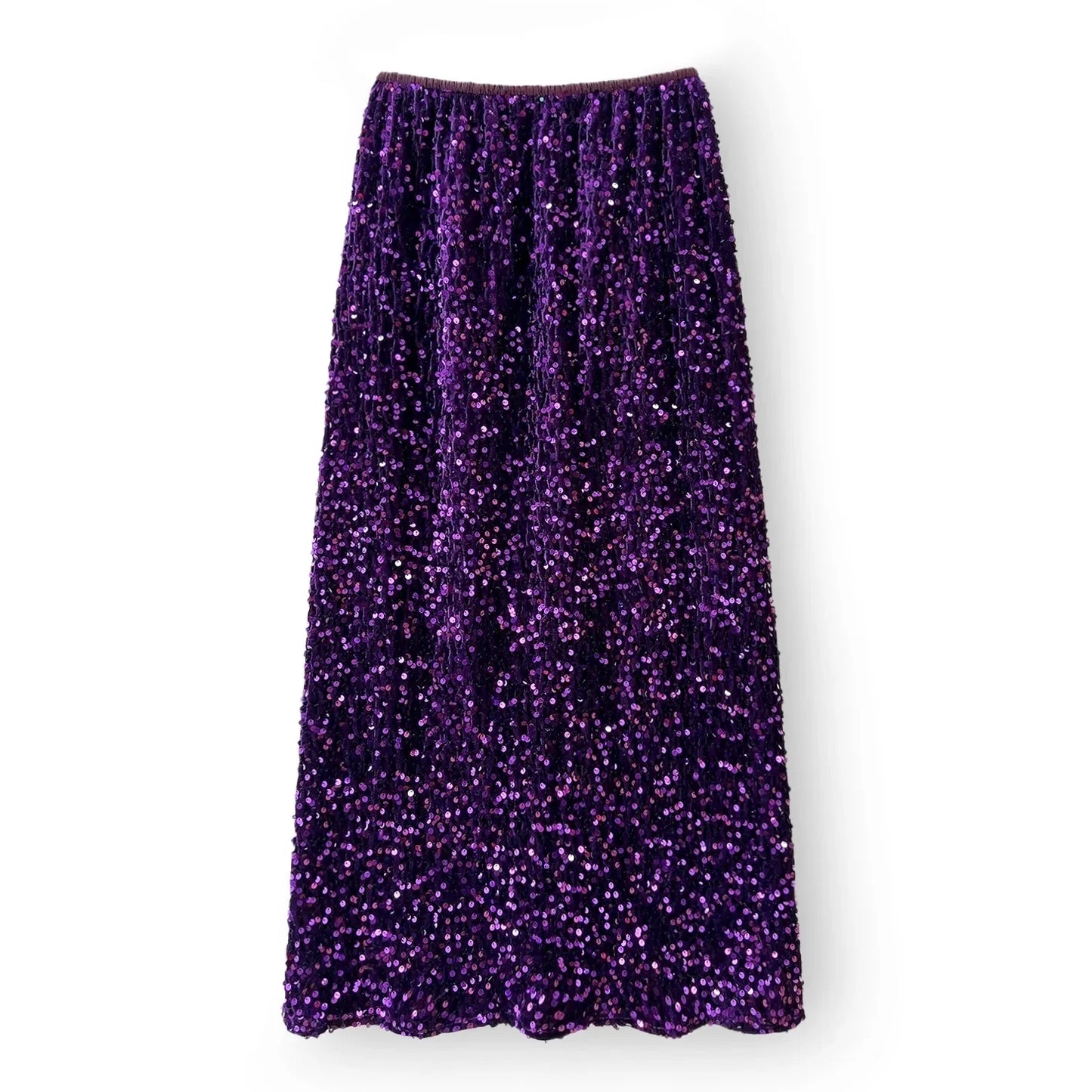 A glamorous purple velvet skirt featuring sequins, perfect for party season and celebrations.