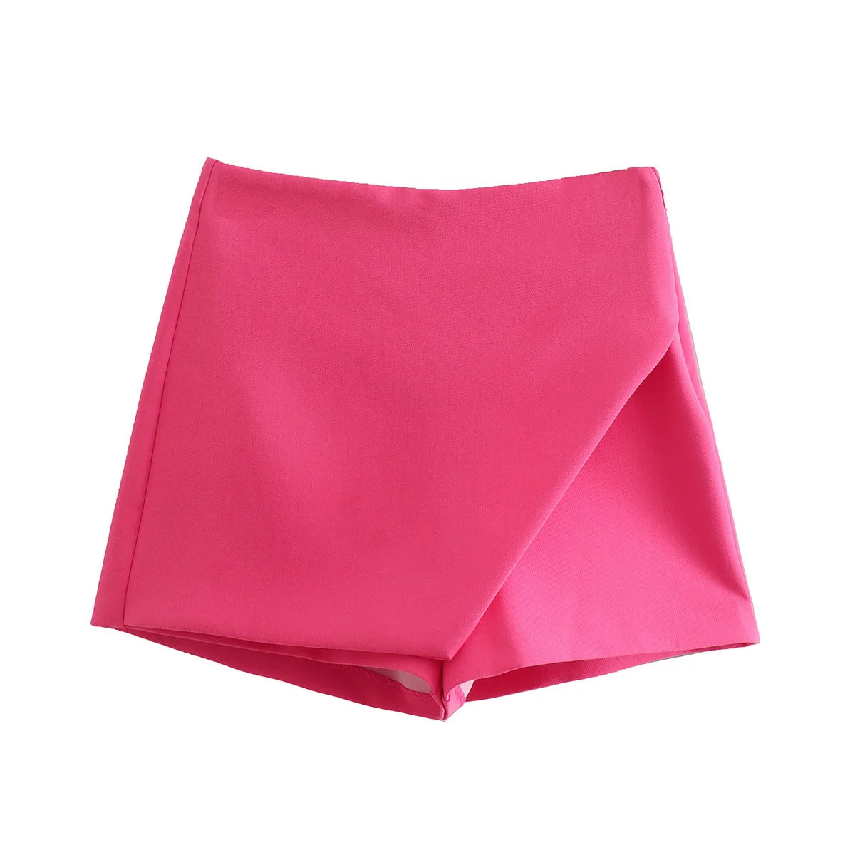 Rose red asymmetrical high-waist skort, bold and fashionable for standout looks.