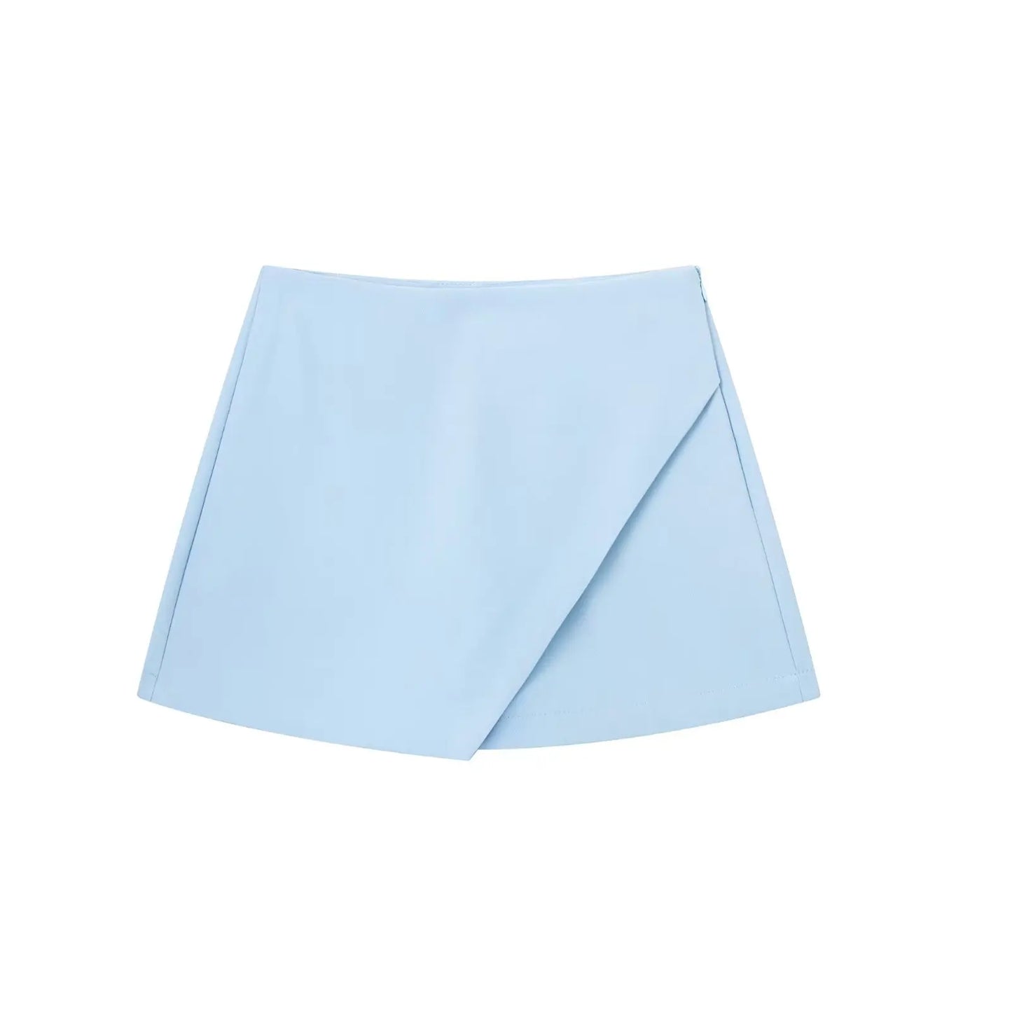 Sky blue asymmetrical high-waist skort, perfect for a vibrant and stylish wardrobe.