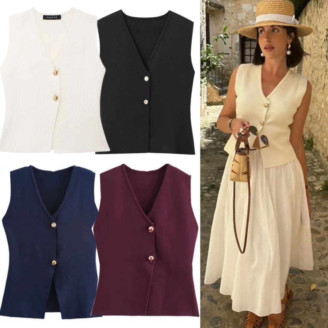 Basic Knit Gold Button Top LAPANIA